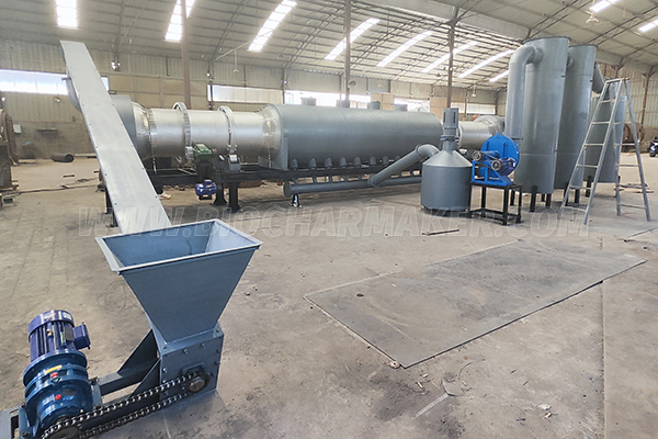 Continuous biochar making line in a large scale