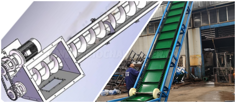 Conveyors for charcoal making equipment