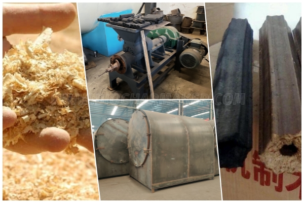 Sawdust rod to biochar process