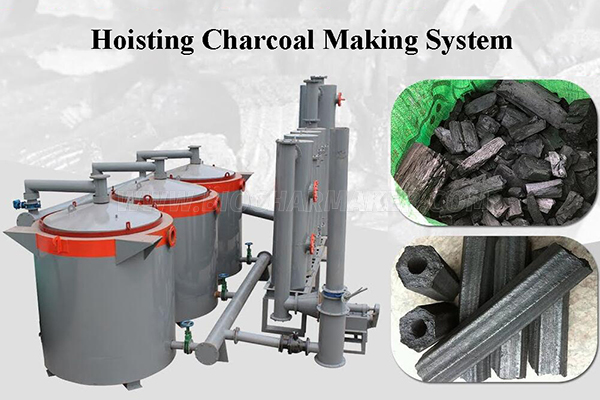 Hoisting vertical furnace for small scale charcoal making